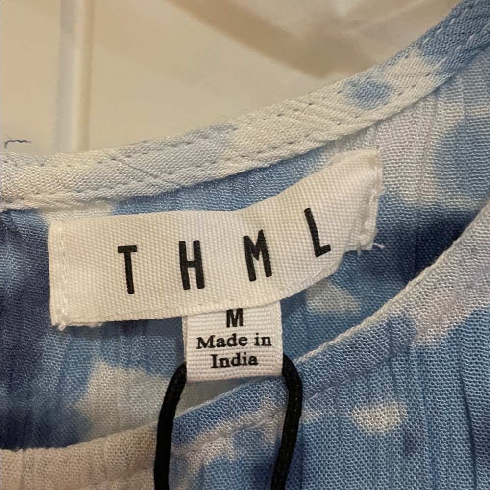 Thml Medium Blue/White Patterned Ruffle Sleeve Bl… - image 8